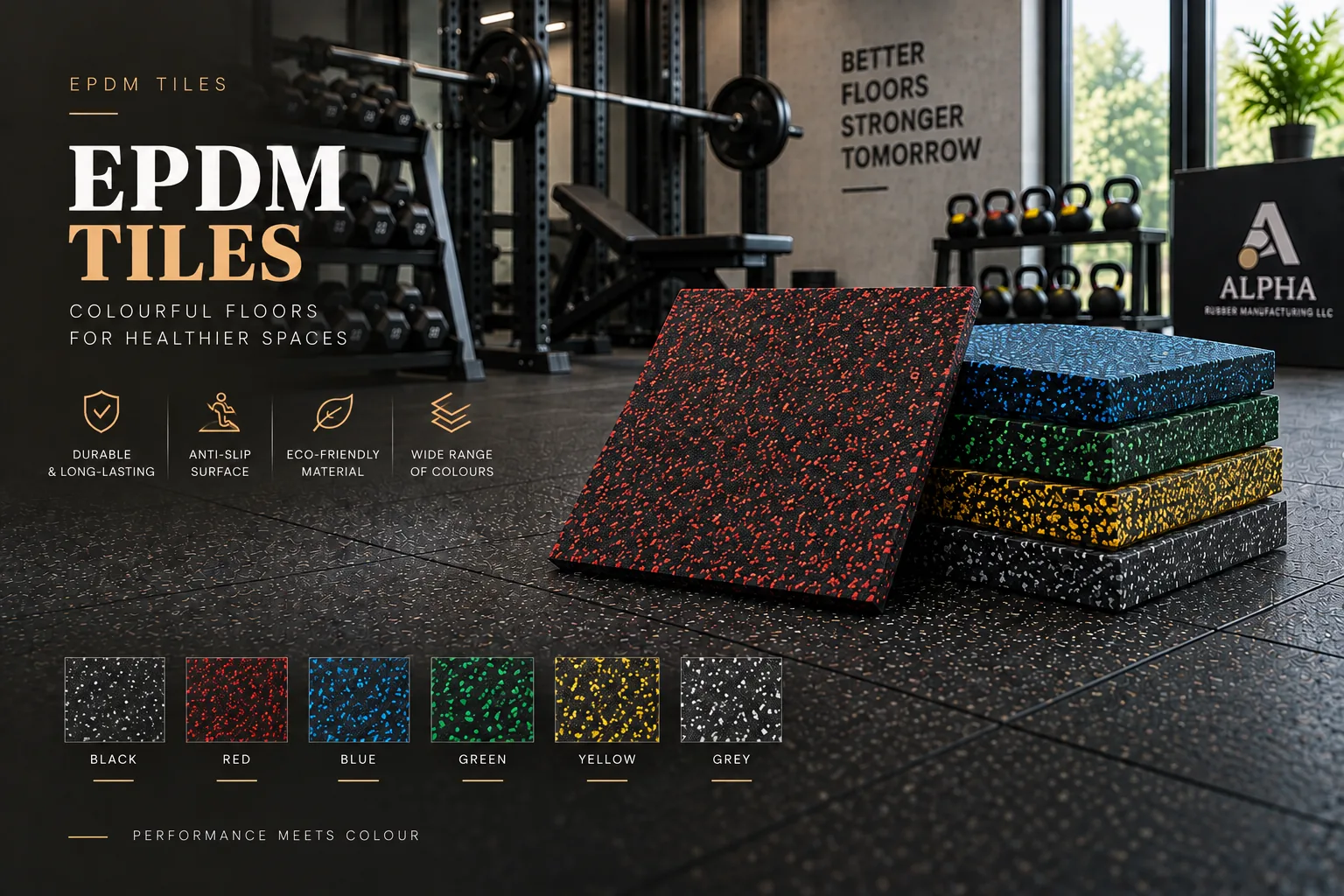 EPDM rubber flooring tiles with coloured flecks