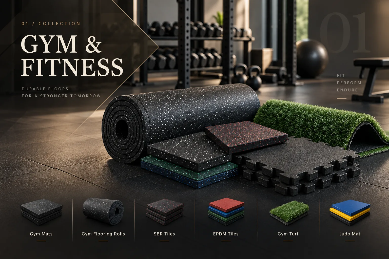 Rubber flooring in a gym and fitness training environment
