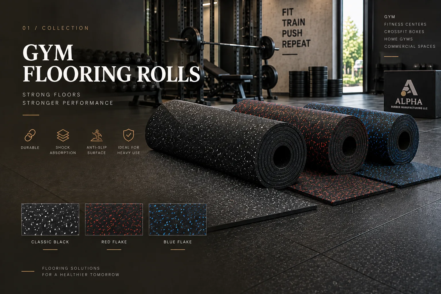 Rolled rubber flooring for gym installation
