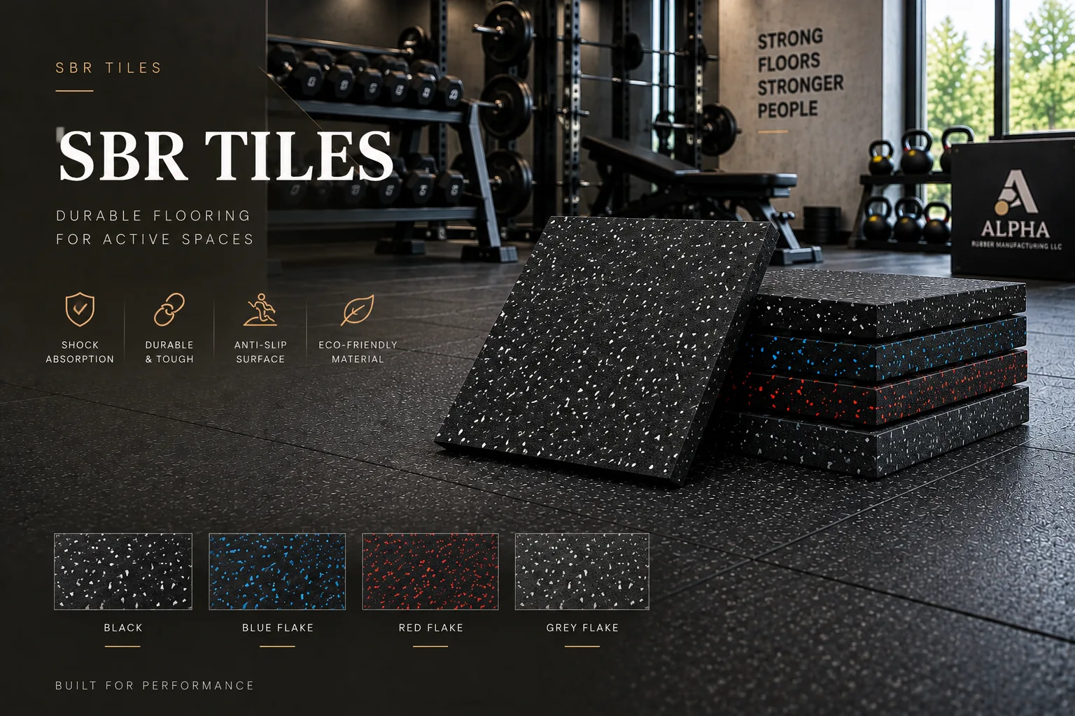 Black SBR rubber gym flooring tiles