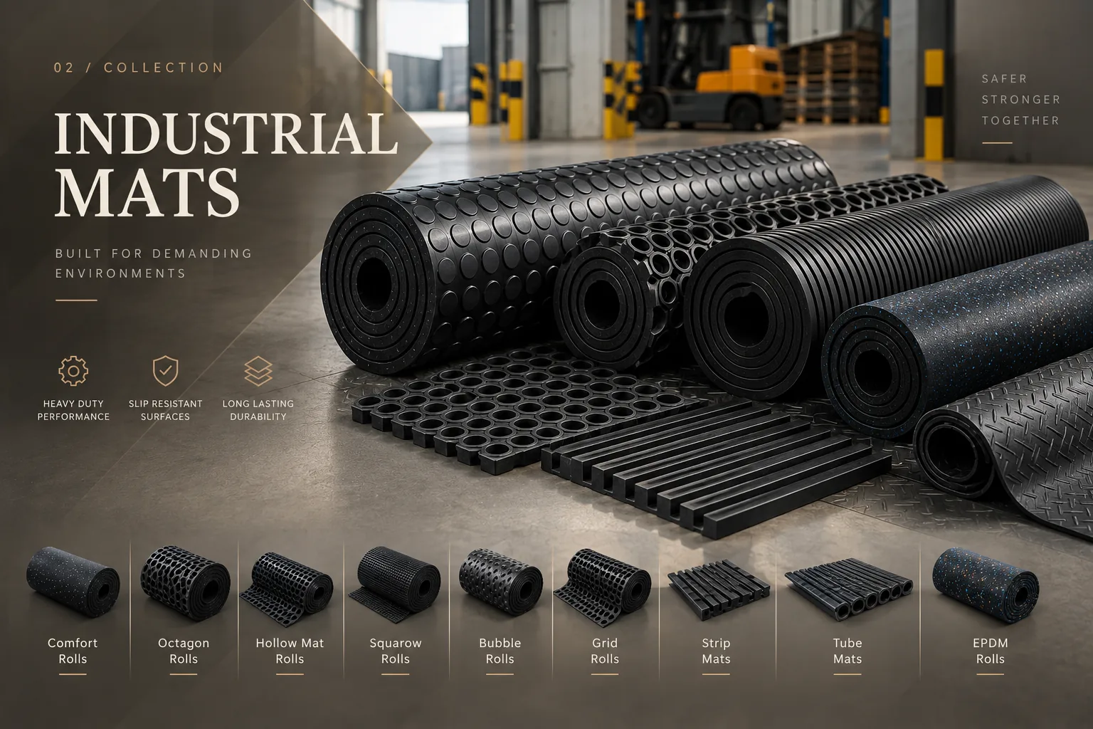 Industrial rubber matting in a workplace setting