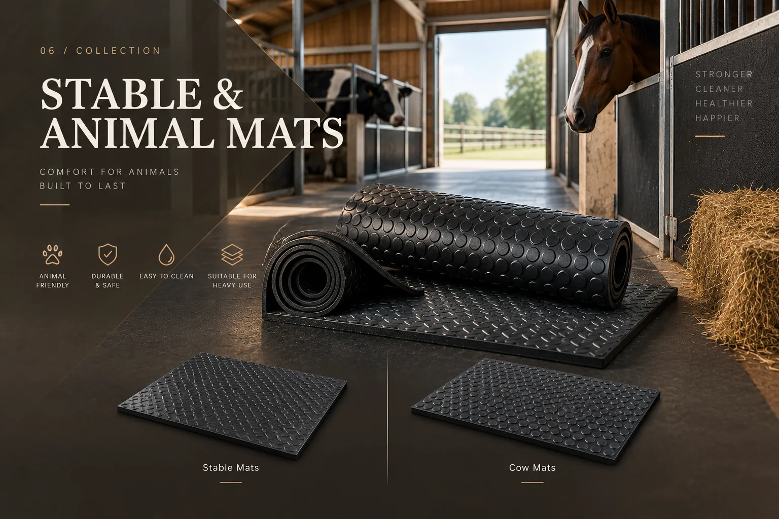 Rubber matting in a stable and animal-care environment